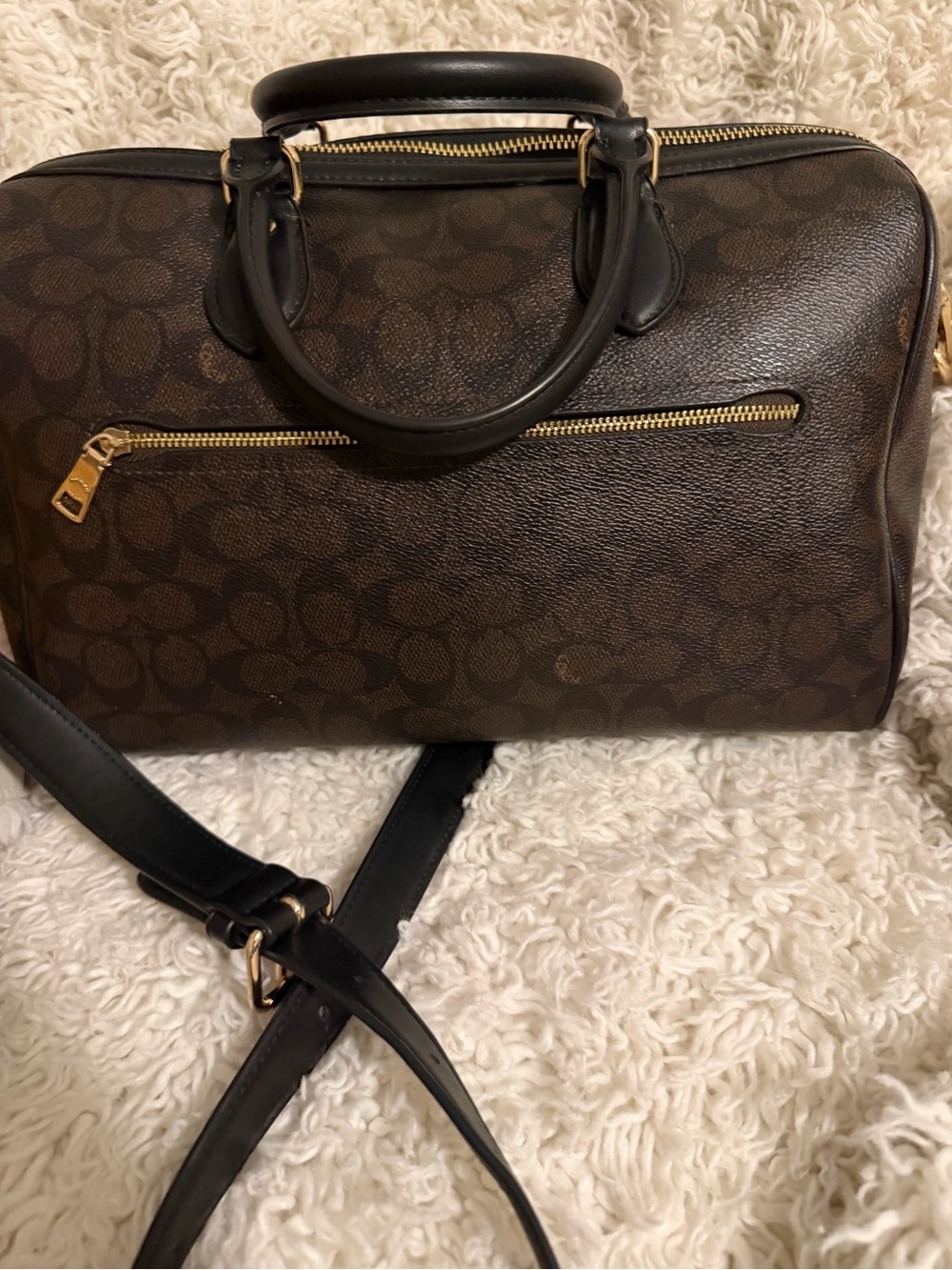 Coach large Rowan Signature Canvas satchel with Black Leather Trim walnut color - Picture 3 of 5